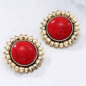 Zara Gold and Red Statement Earrings